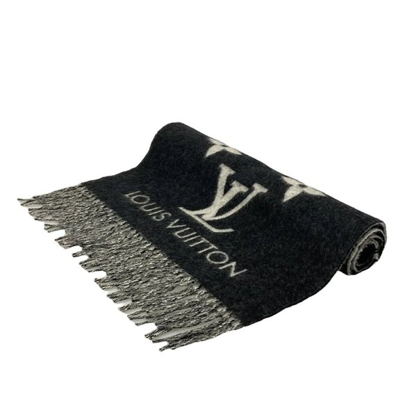 LOUIS VUITTON - Black Light gray Unconfirmed Scarf Cashmere 658-040525 - Picture 1 of 3